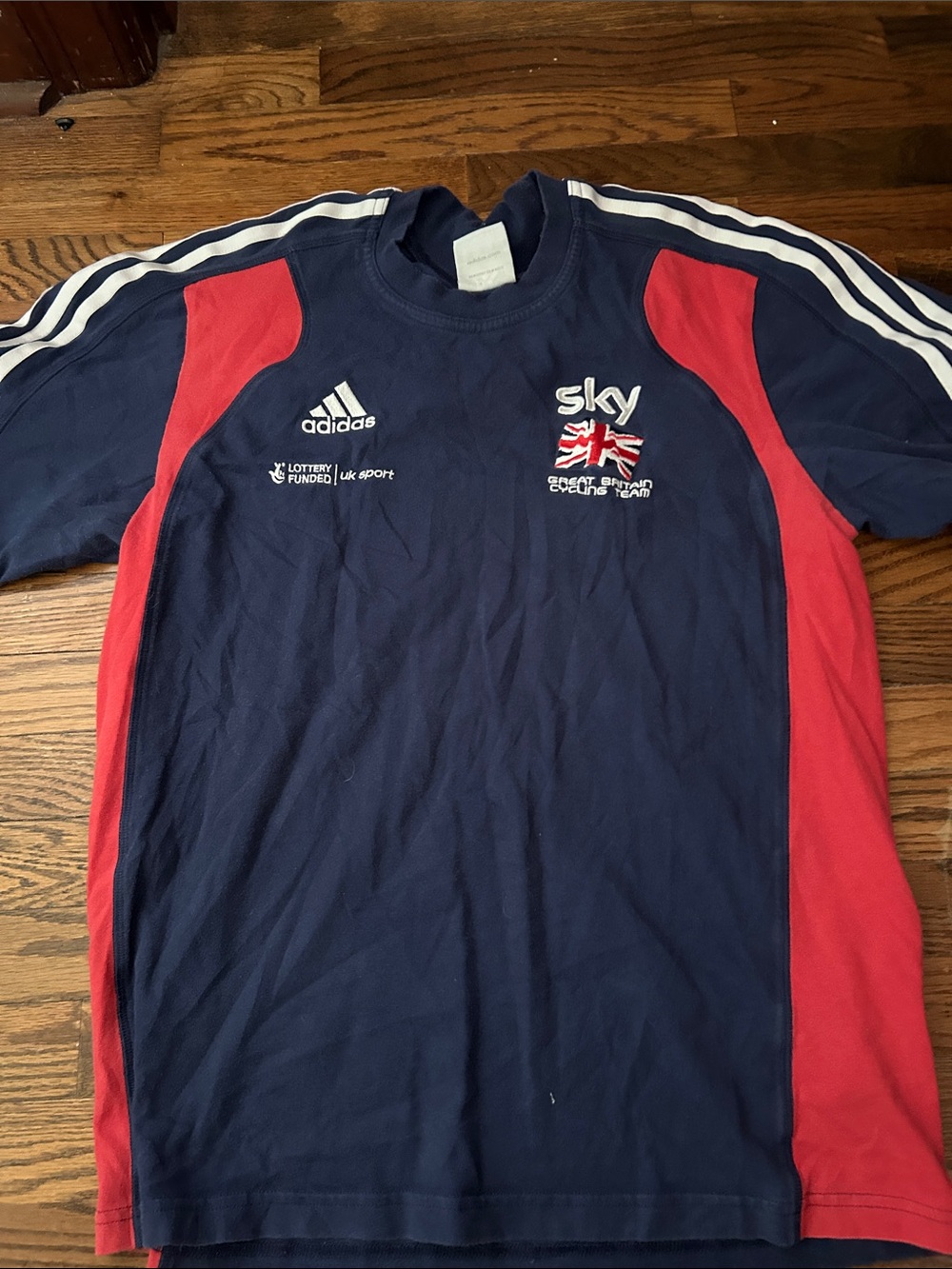 adidas Navy Blue and Red Sky Great Britain Cycling Team Jersey